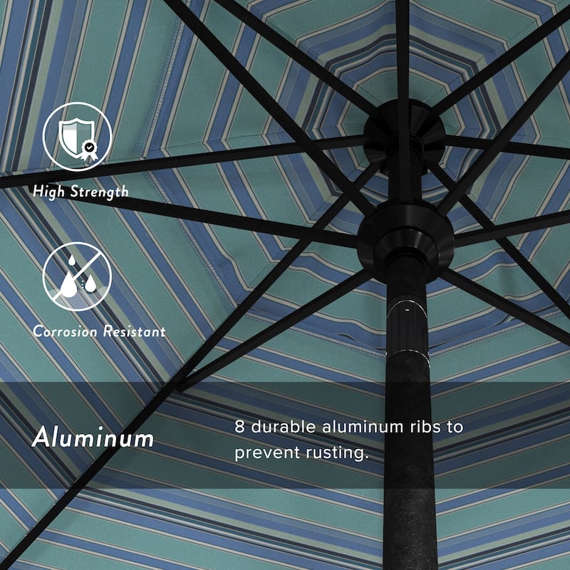 California Umbrella 9-foot Round Crank Lift, Push ButtonTilt, Black Frame Finish, Aluminum Patio Umbrella with Sunbrella Fabric