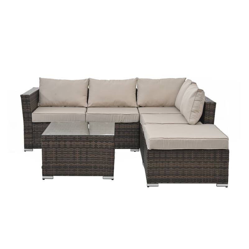 4 Set Wicker Furniture With Tempered Glass Coffee Table