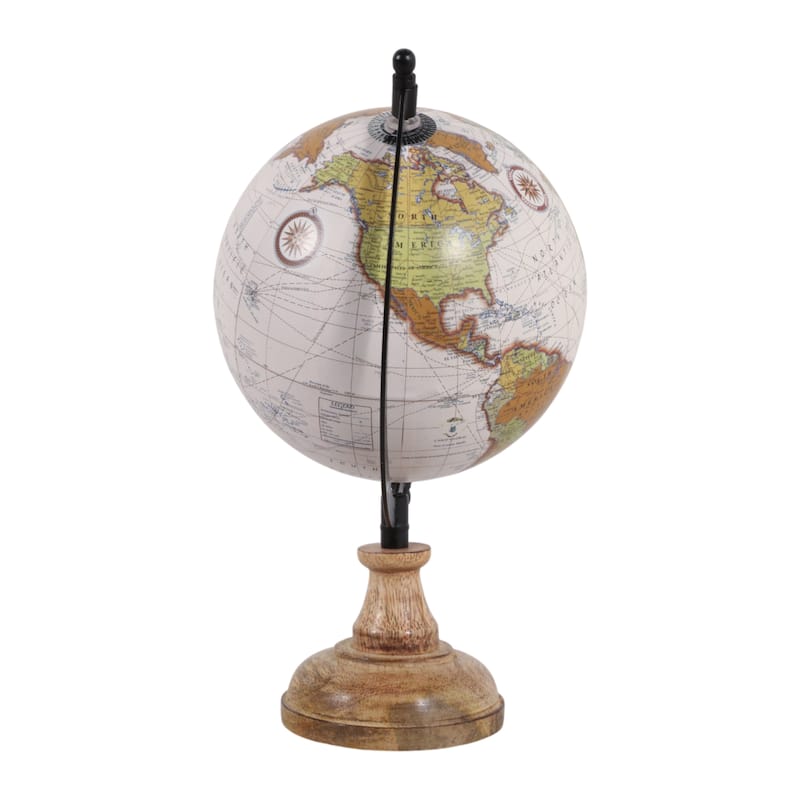 Wood Metal Globe Traditional Style Accent - 12" Brown/Tan - 11.75"