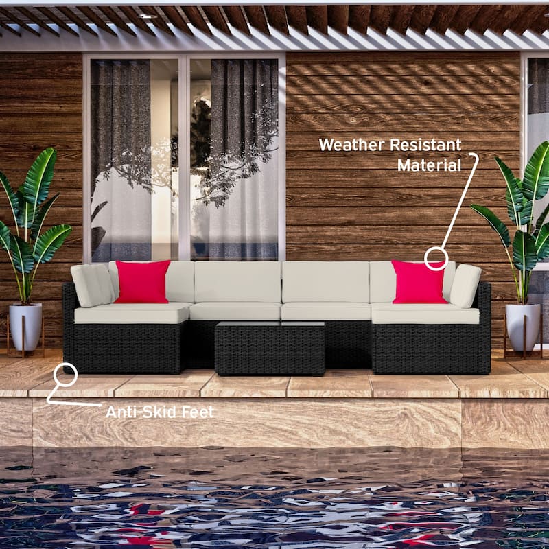 Nestl 7 Piece Wicker Patio Furniture Set - Outside Patio Conversation Sets with Patio Sectional