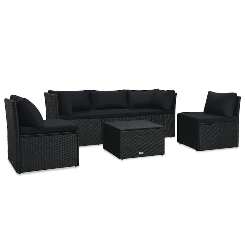 vidaXL Patio Lounge Set Garden Outdoor Sofa with Cushions 4 Piece PE Rattan - 70.9" x 24.8" x 26" - Black