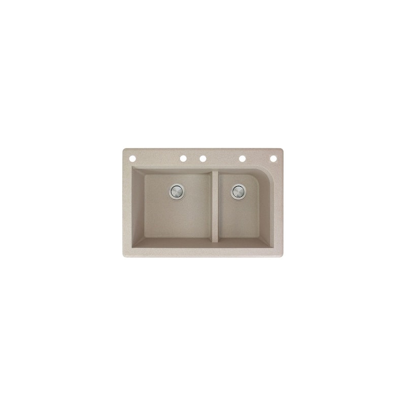 Transolid Radius 33in x 22in silQ Granite Drop-in Double Bowl Kitchen Sink with 1 Pre-Drilled Faucet Hole - 22" x 33" x 9.5"/CABEF