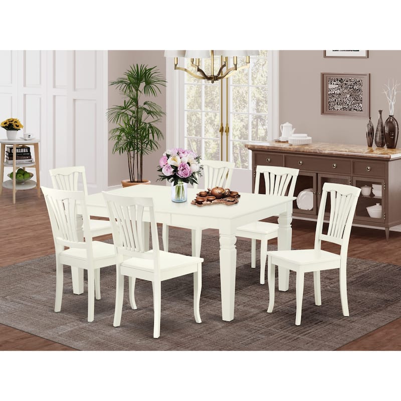 East West Furniture Dining Set- a Dining Table and Wood Seat Chairs, Linen White(Pieces Options) - WEAV7-LWH-W