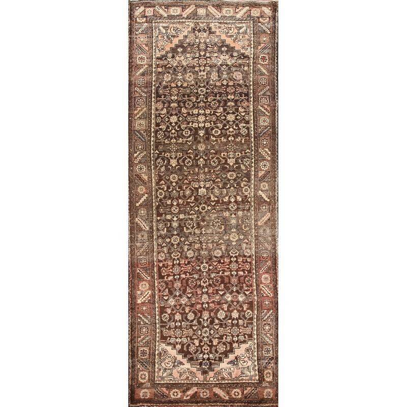 Hand Knotted Oriental 100% Wool Carpet Traditional Geometric Brown Malayer Runner Rug - 10' 2'' X 3' 3''