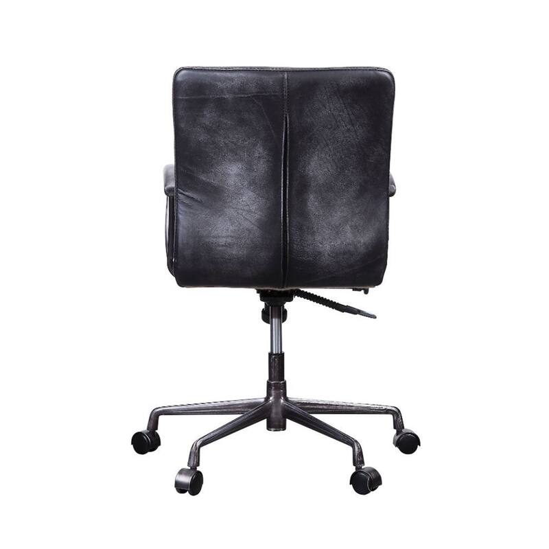 Top Grain Leather Office Chair in Vintage Black and Aluminum