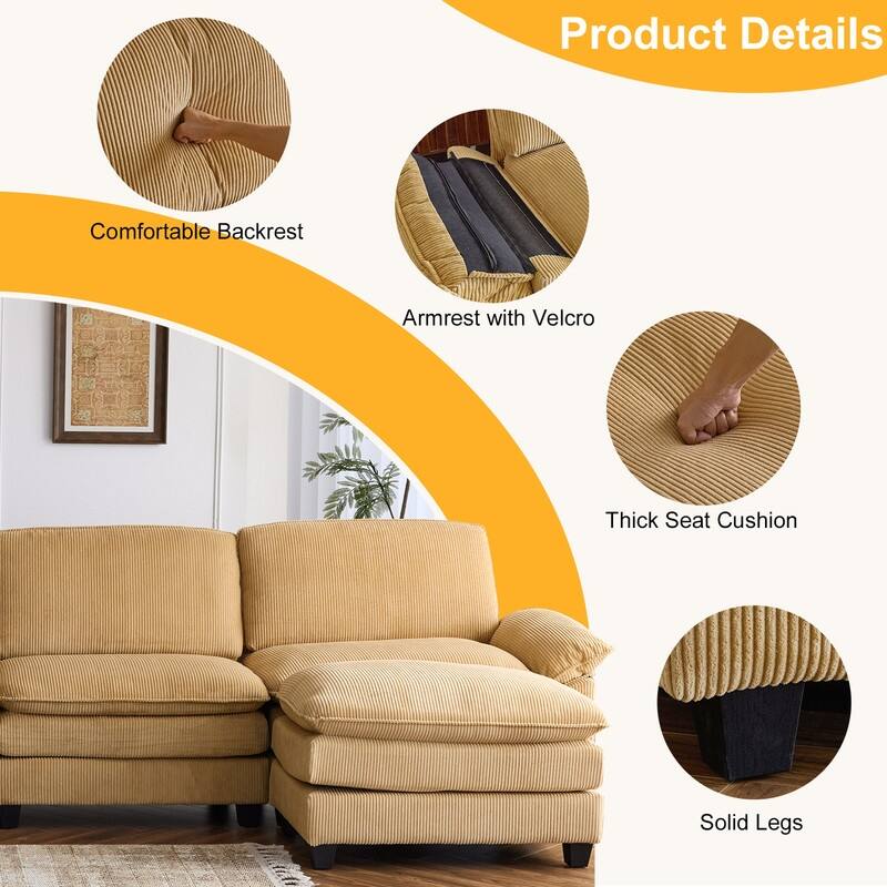 Double Layer Cushion Cloud Couch, Moludar Sofa With Reversible Ottoman For Living Room