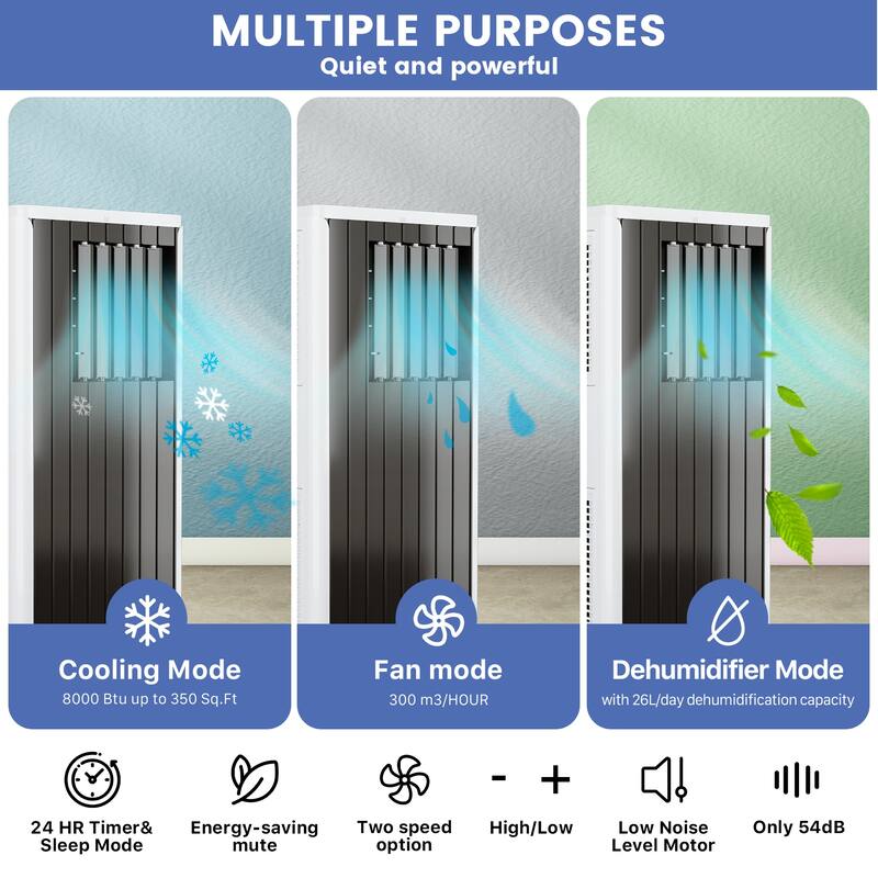 8,000BTU Portable Air Conditioners, 3-in-1 AC Unit for Room up to 350 Sq. Ft