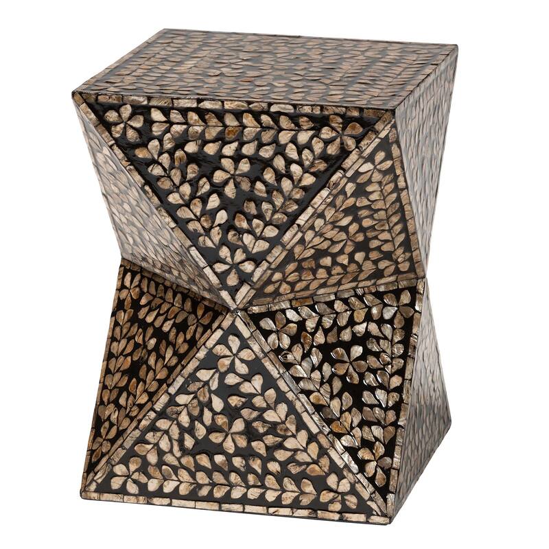 Feronia Modern Bohemian Black and Bronze Mother of Pearl End Table