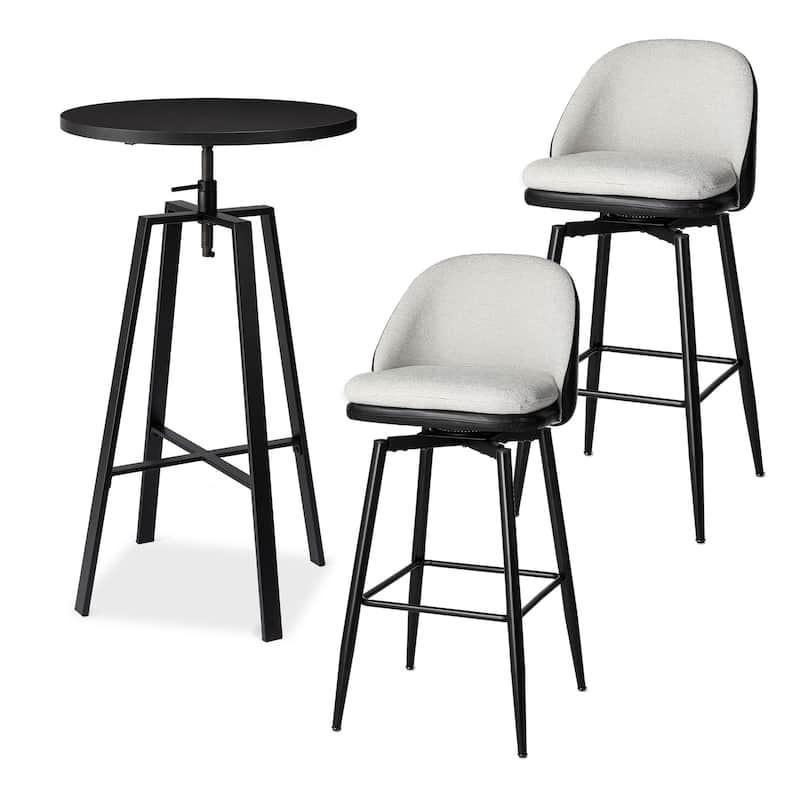 Glitzhome Modern 3-Piece Adjustable Bar Table Faux Leather Stool Pub Sets - Black-2