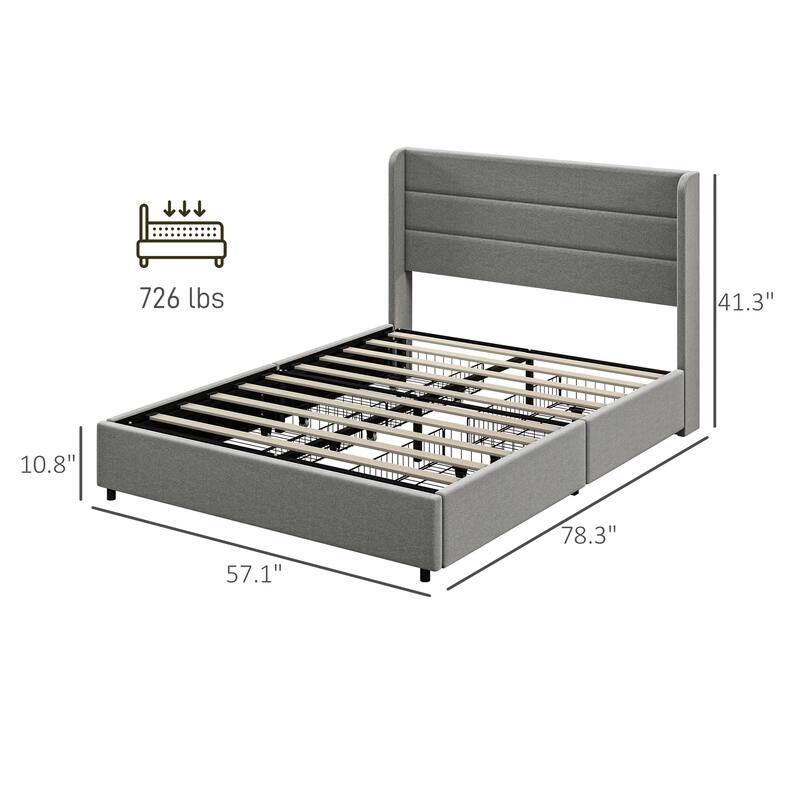 Full Size Storage Bed with 4 Drawer Design, 730lb Capacity, Linen Fabric Headboard