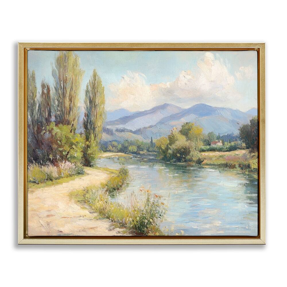 Stupell Along The Mountain River Framed Floater Canvas Wall Art Design By Petal Prints Design