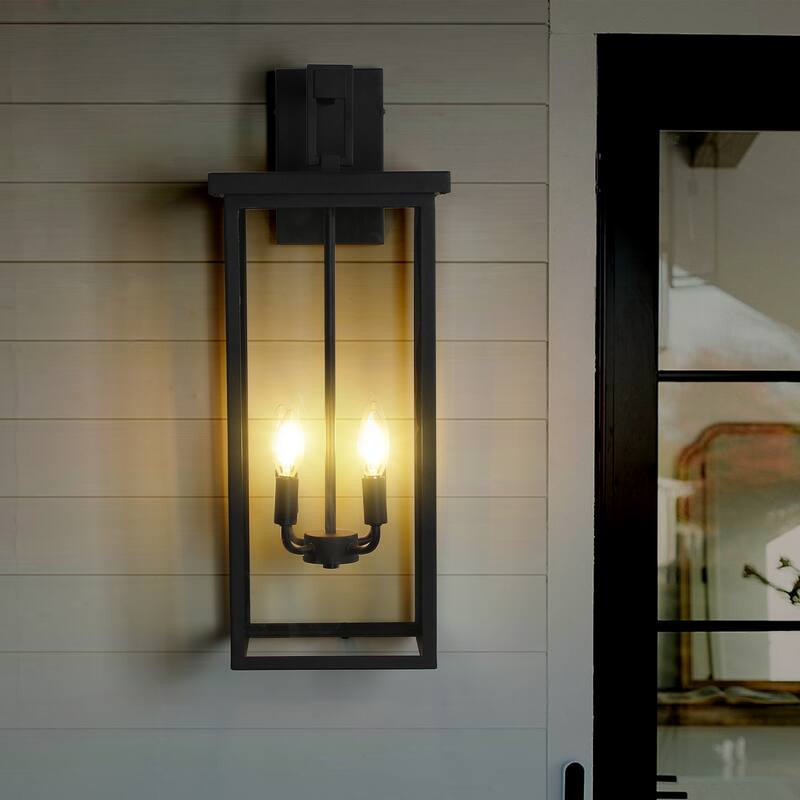 26"(H) 1ps Modern Outdoor Wall Lanterns with Black Metal Frame and Clear Glass, 4 E12 Bulb Socket, Weatherproof(No Bulbs)