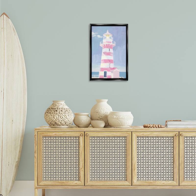 Stupell Muted Coastal Lighthouse Framed Floater Canvas Wall Art Design By Arlington Prints