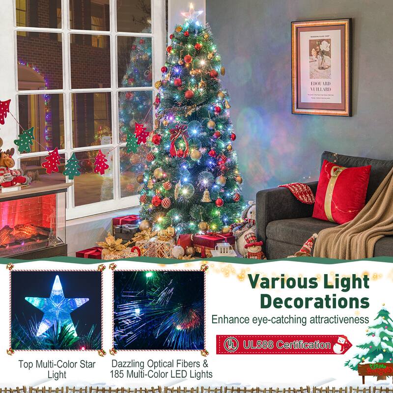 Gymax 5/6/7 FT Pre-Lit Fiber Optic Christmas Tree Artificial Christmas