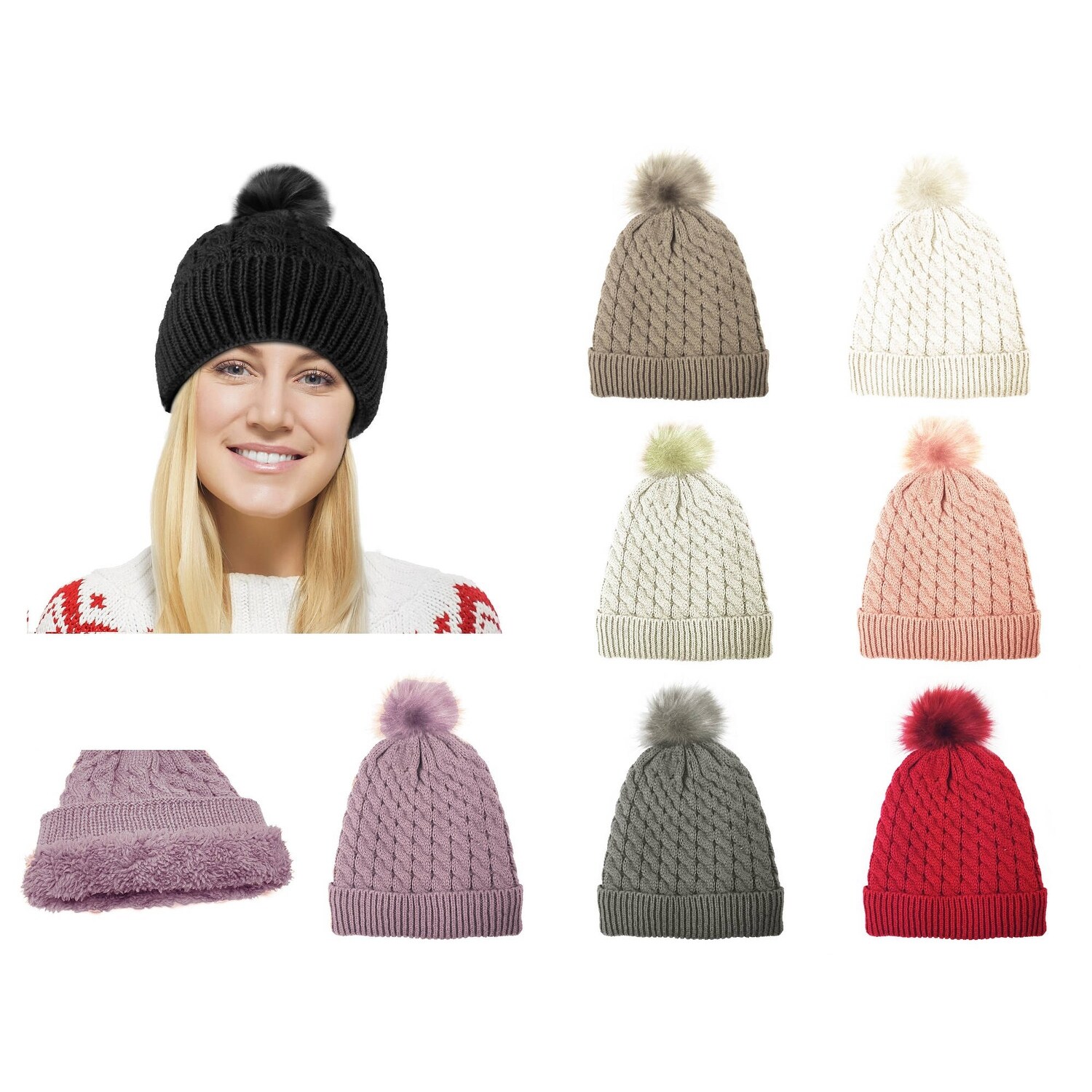 Shop Chunky Cable Knit Beanie Hat With Pom Pom Winter Hat