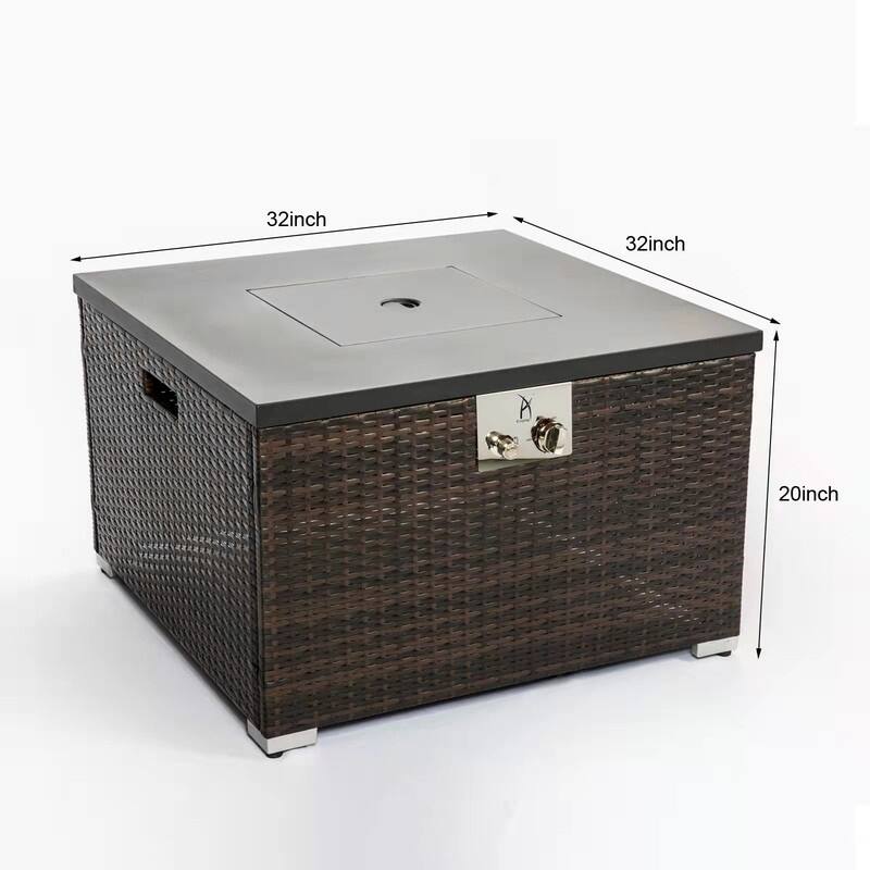 Outdoor Gas Fire Pit Square Wicker Fire Pit Table Propane Fire Table with Glass Rocks