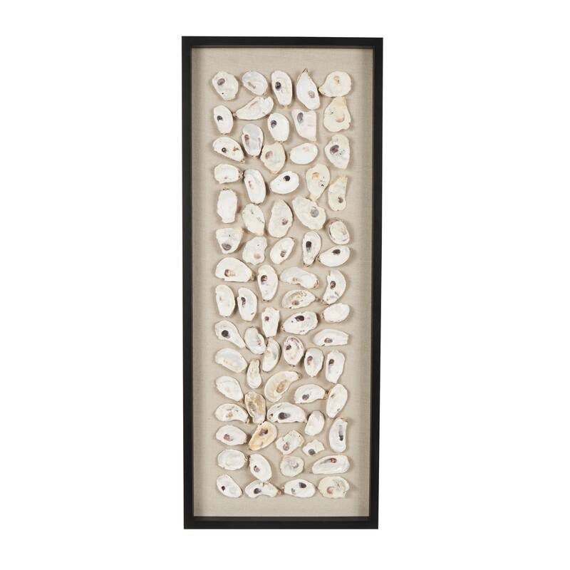 Cream Shell Handmade Abstract Shell Wall Decor with Beige Linen Backing and Black Frame