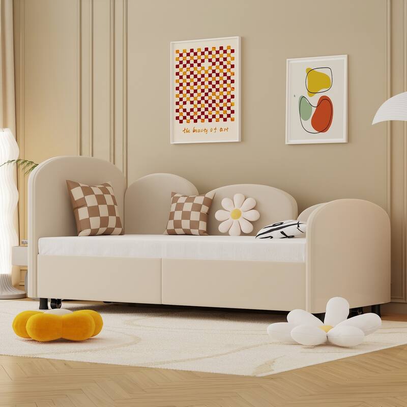 Flower-Shaped Velvet Daybed Frame with Under-Bed Storage - Twin Size Sofa Bed for Bedroom, Kids Room, Living Room, Gray