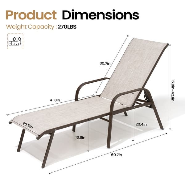 dimension image slide 2 of 5, VredHom Outdoor Patio Adjustable Chaise Lounges Chairs with Arms (Set of 2/4 )