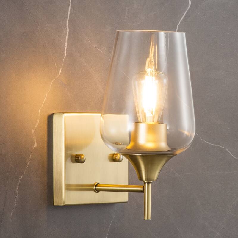 CO-Z Wall Sconce Vanity Light with Glass Shade, Antique Brass