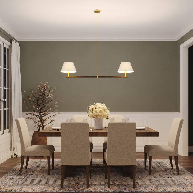 Acroma - 2 Light Gold Dimmable Lamp Shade Chandelier - N/A
