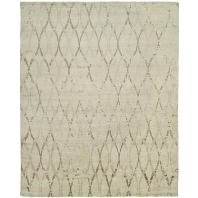 Modern Beige Hand-Knotted Viscose Area Rug
