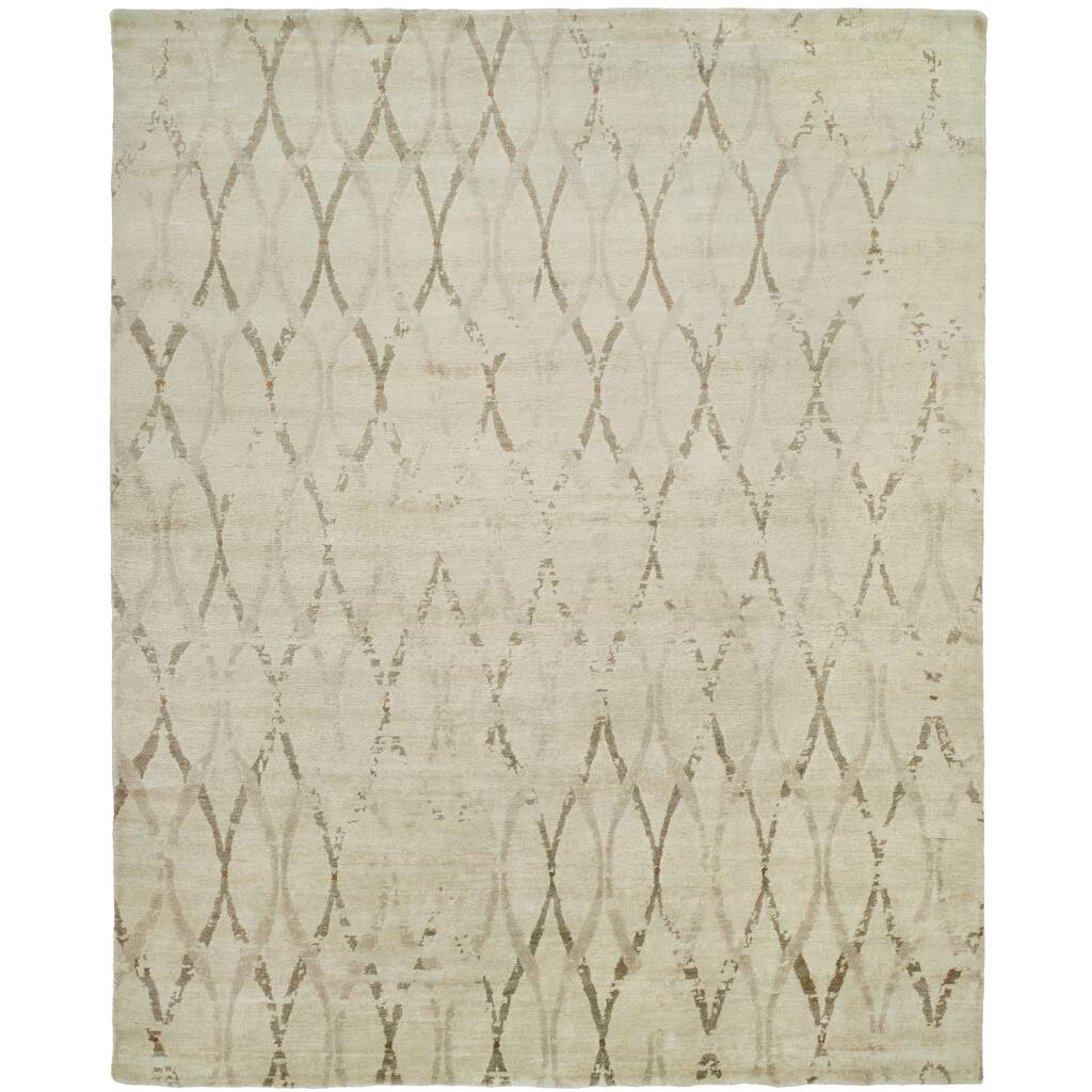 Modern Beige Hand-Knotted Viscose Area Rug