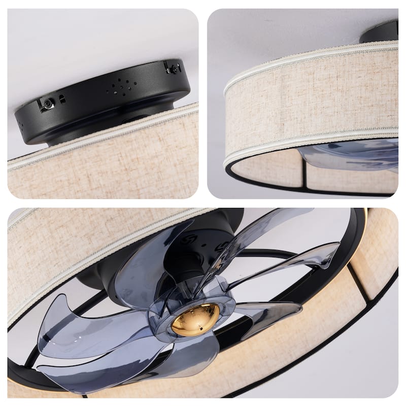 Cusp Barn 20" Farmhouse Flush Mount Ceiling Fan with Light, Quiet DC Motor Fabric Shade Fandelier Ceiling Fan For Living Room