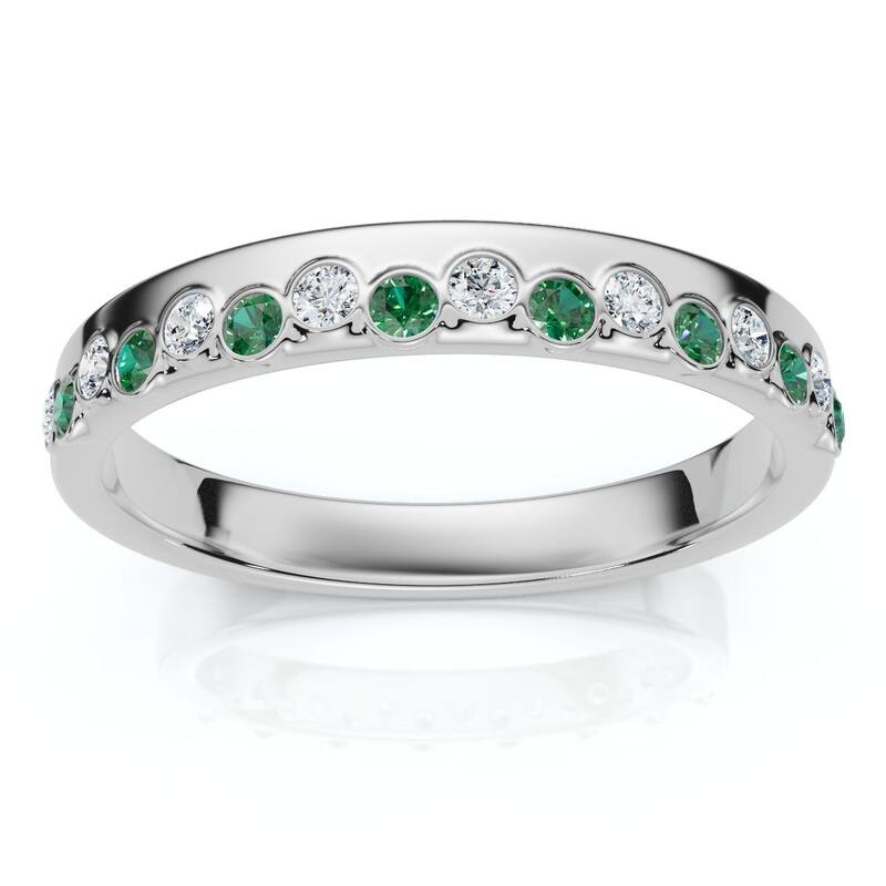 Bliss Diamond 1/5Ct Diamond & Emerald Rhythm Anniversary Band Gold or Platinum Lab Grown
