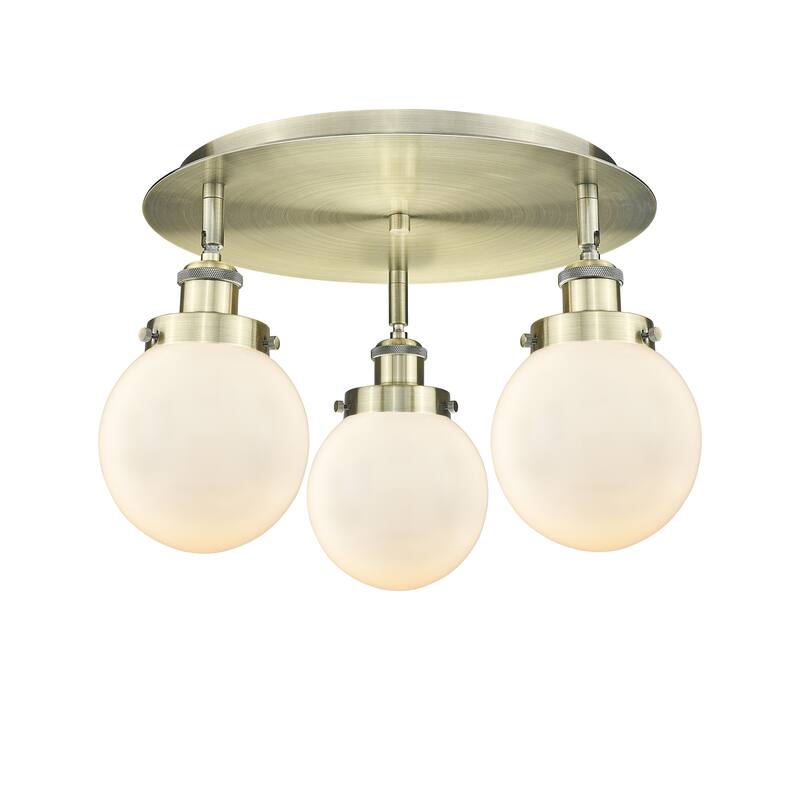 Innovations Lighting Beacon - 3 Light 18" Flush Mount - Antique Brass/Matte White