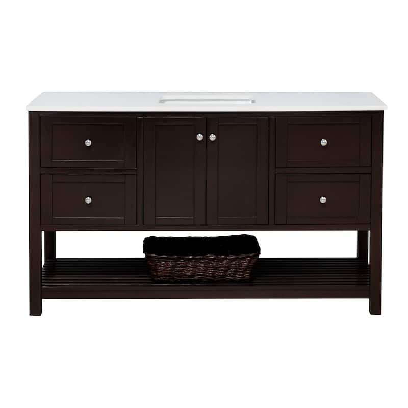 KitchenBathCollection Lakeshore 60" Single Bathroom Vanity with Engineered White Top