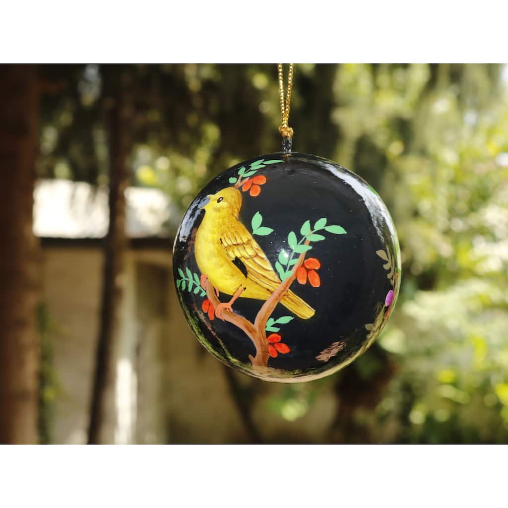 Handmade Christmas Ornaments Hand Painted by Artisan on Recycled Paper - Bird 5 - One Size