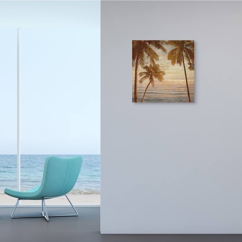 Stupell Palm Trees by Ocean Nautical Sunset Sky Canvas Wall Art - Orange