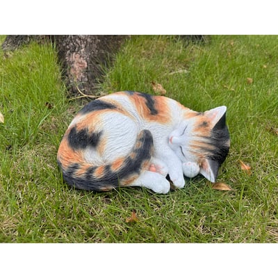 Sleeping Calico Cat Garden Statue - 10.5"
