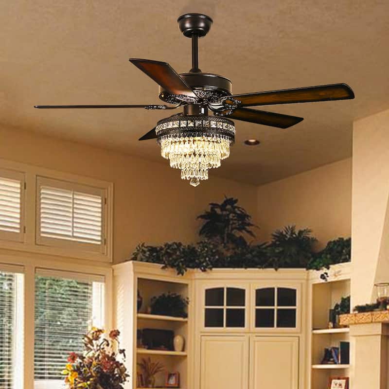 52 Inches AC Motor Crystal Ceiling Fan Fandelier with Lights,For Bedroom,Kitchen,Remote or Wall Control