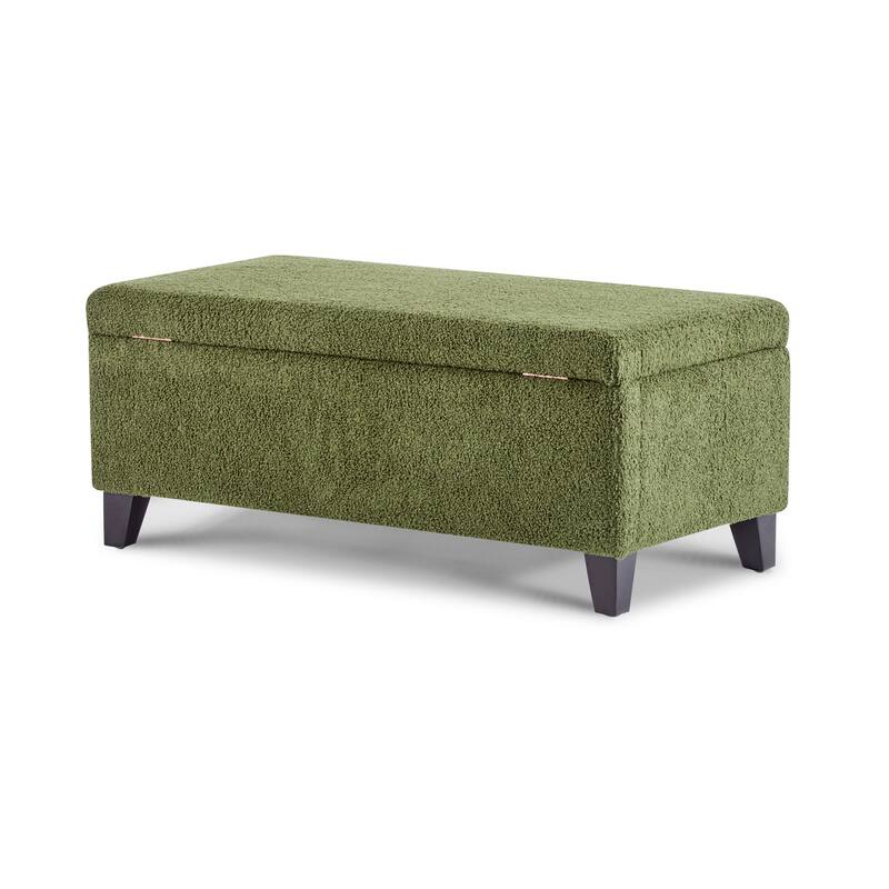 Roomfitters Storage Ottoman Bench, Boucle Upholstered Flip-Top Accent Seat with Birch Wood Legs