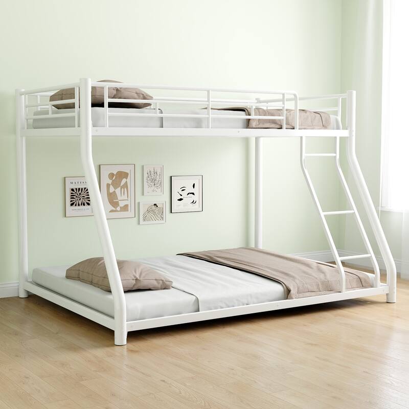 Metal Bunk Bed Twin Over Full Size with Removable Stairs