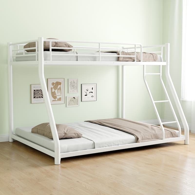 Twin over Full Size Metal Bunk Bed, Heavy-duty with Guardrail