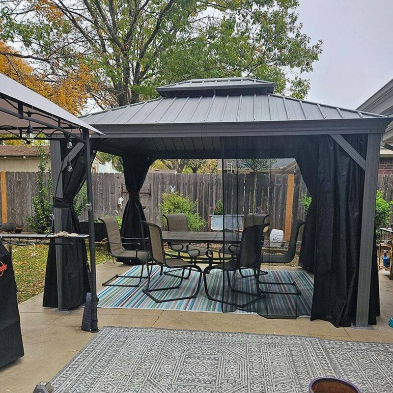 PURPLE LEAF Patio Gazebo for Backyard Hardtop Galvanized Steel Frame with Upgrade Curtain - Light Grey