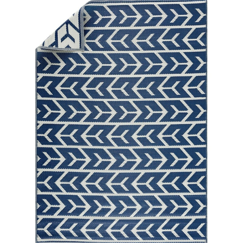Amsterdam Design 100% Eco-friendly Lightweight Plastic Outdoor Mat/Rug - 4'x6' - Navy&Crème