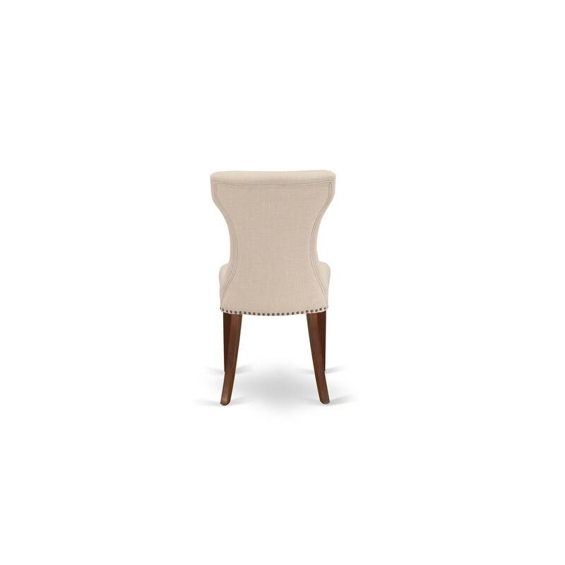 East West Furniture 3 Piece Dining Table Set- a Kitchen Table with Pedestal and 2 Linen Fabric Parsons Chairs(Finish Options)