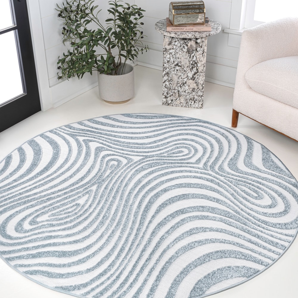 JONATHAN Y Nordby Abstract Groovy Striped Light Blue/Ivory Area Rug