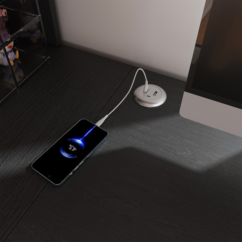 Computer Desk with Glass Cabinets & Built-In LED Lights, Corner L-Shaped Office Desk with USB Charging Ports, Keyboard Tray