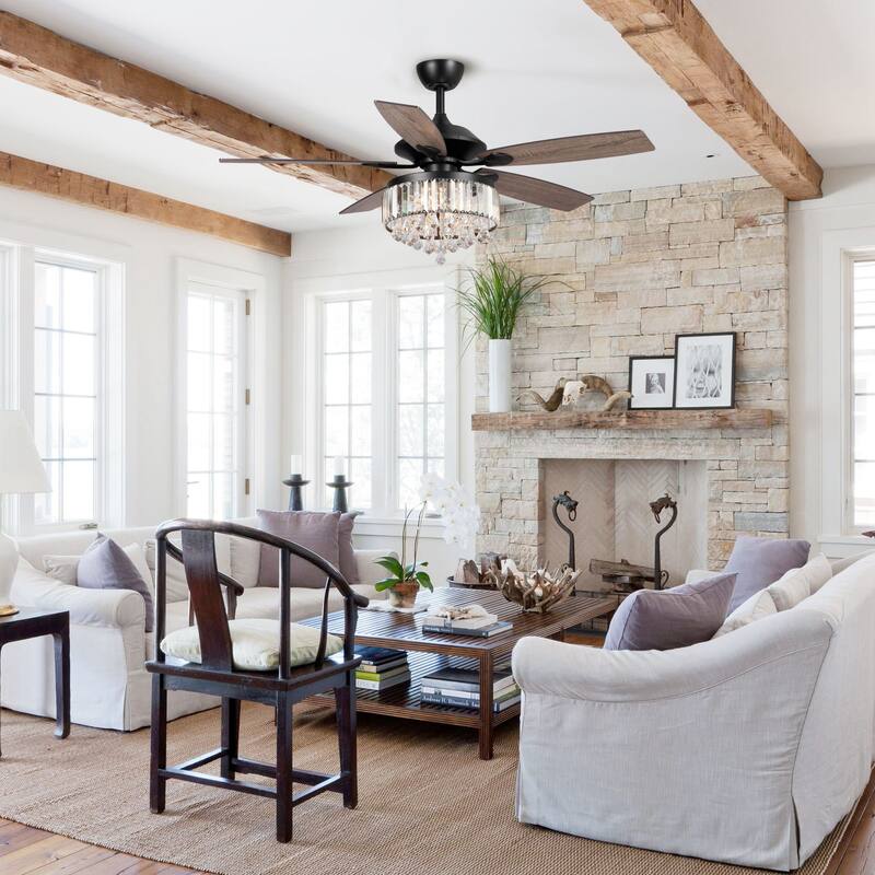 52" Industrial Wood 5-blade Crystal Ceiling Fan with Remote