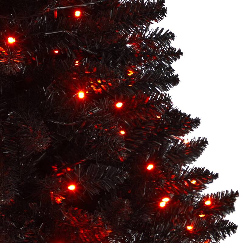 Potted Pine LED Lighted Artificial Halloween Tree - 4’ - Orange Lights - 4 Foot