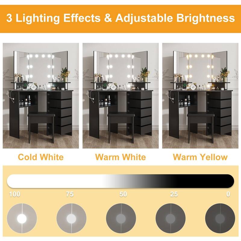 Makeup Vanity Desk with Lights & Power Outlet