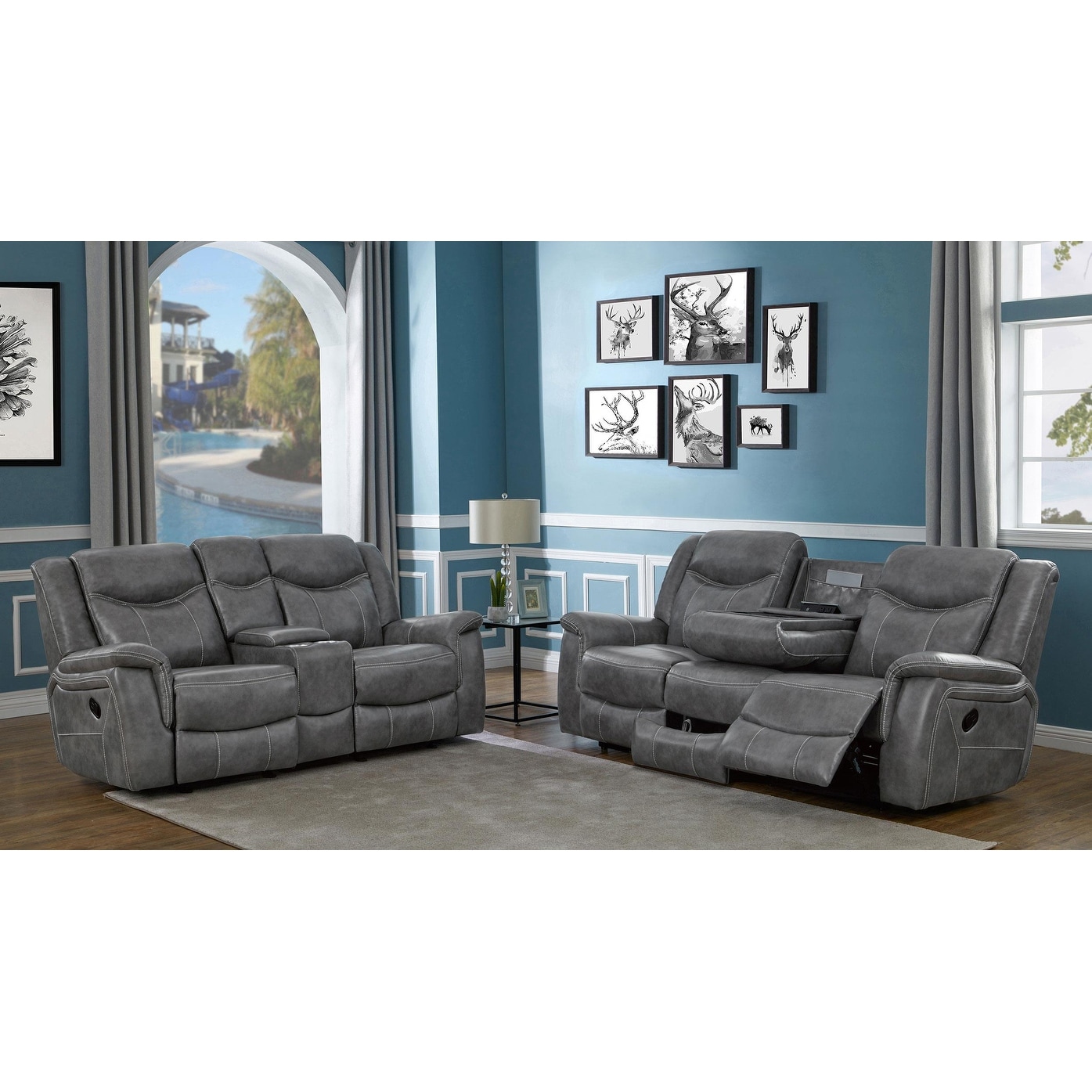 Conrad Upholstered Padded Arm Motion Sofa Set Grey