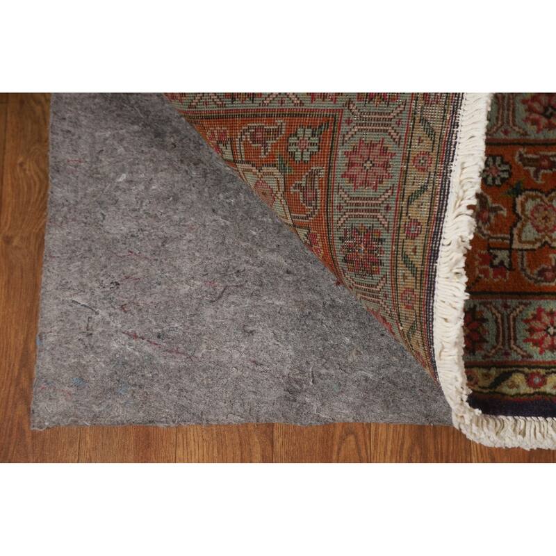 Hand Knotted Oriental 100% Wool Carpet Traditional Floral Navy Blue & Blues Tabriz Area Rug - 11' 5'' X 7' 7''