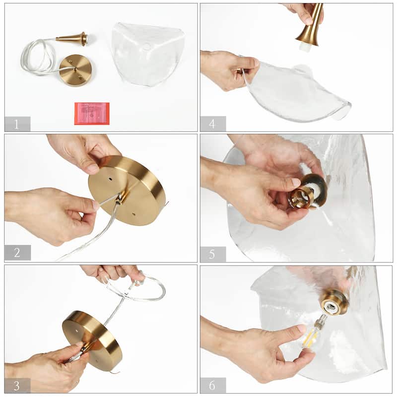 Modern 1-Light Gold Pendant Light Art Deco Glass Lights for Kitchen Island Bedroom - D11" x H67.9" Max