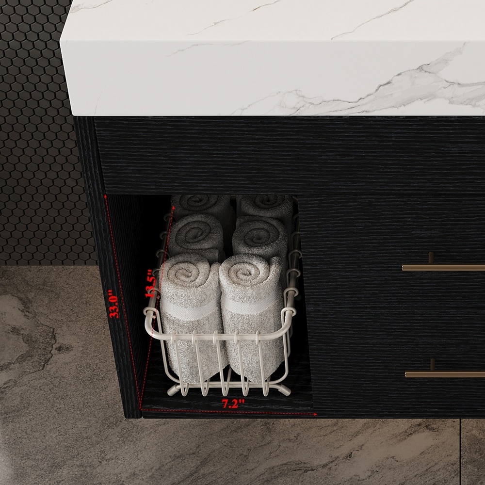 Floating Bathroom Vanity with Sintered Stone Top Ceramic Undermount Sink Wall-Mounted